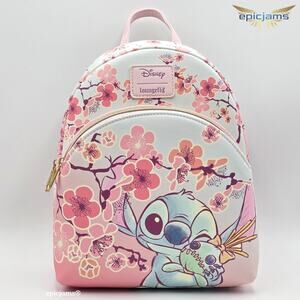 Loungefly Disney Stitch & Scrump Cherry Blossoms Pink Mini Backpack Bag New